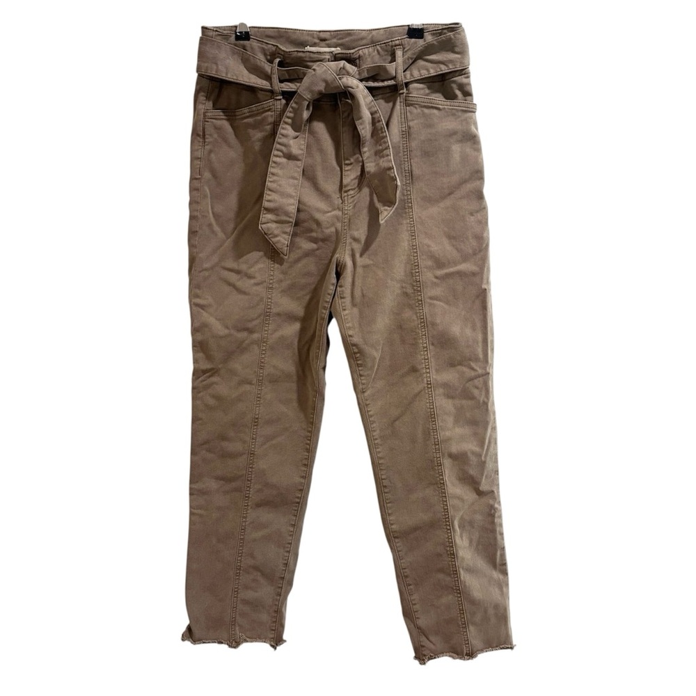 Loft Light Brown Tie High Waisted Pants Raw Hem Stretchy Pants Women’s Size 10